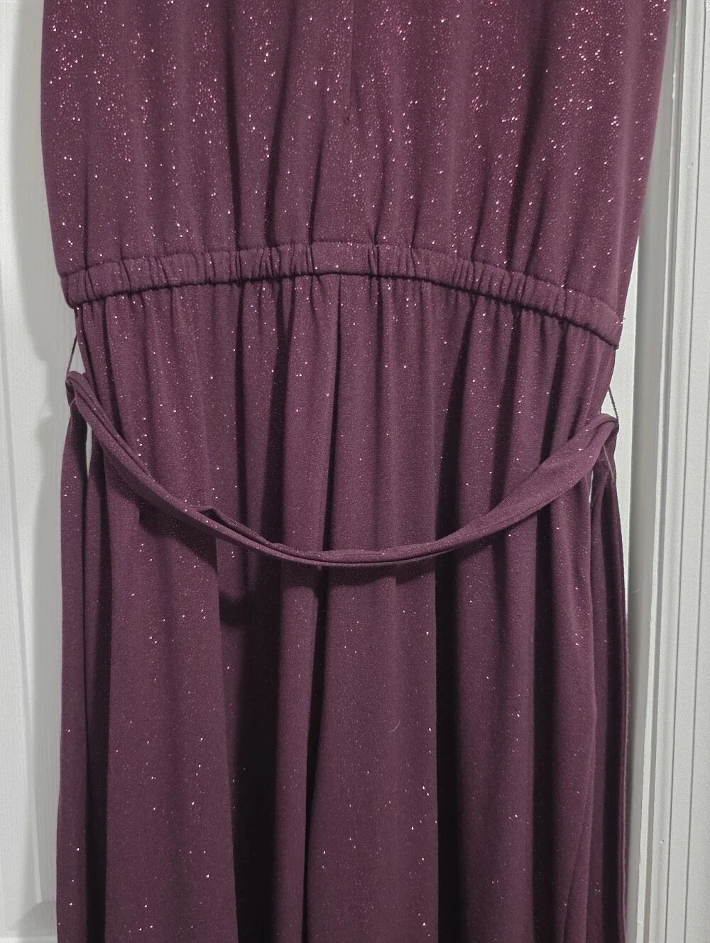 Michael Kors Glitter Sparkle Faux Wrap Belted Cropped Jumpsuit Small Mulberry